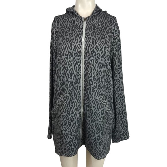 SOFT SURROUNDINGS - WOMEN'S LARGE - GRAY FULL ZIP HOODED ANIMAL PRINT JACKET - Picture 1 of 9